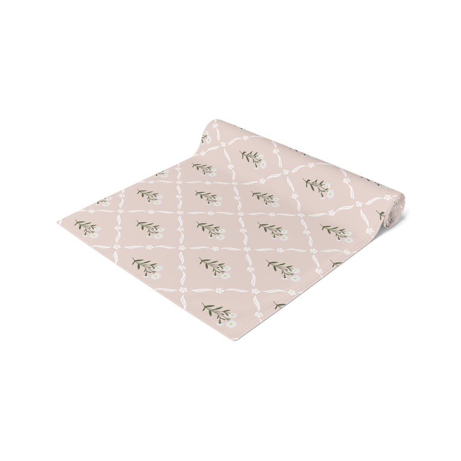 Floral Lattice Table Runner — Blush Pink Cotton Table Decor