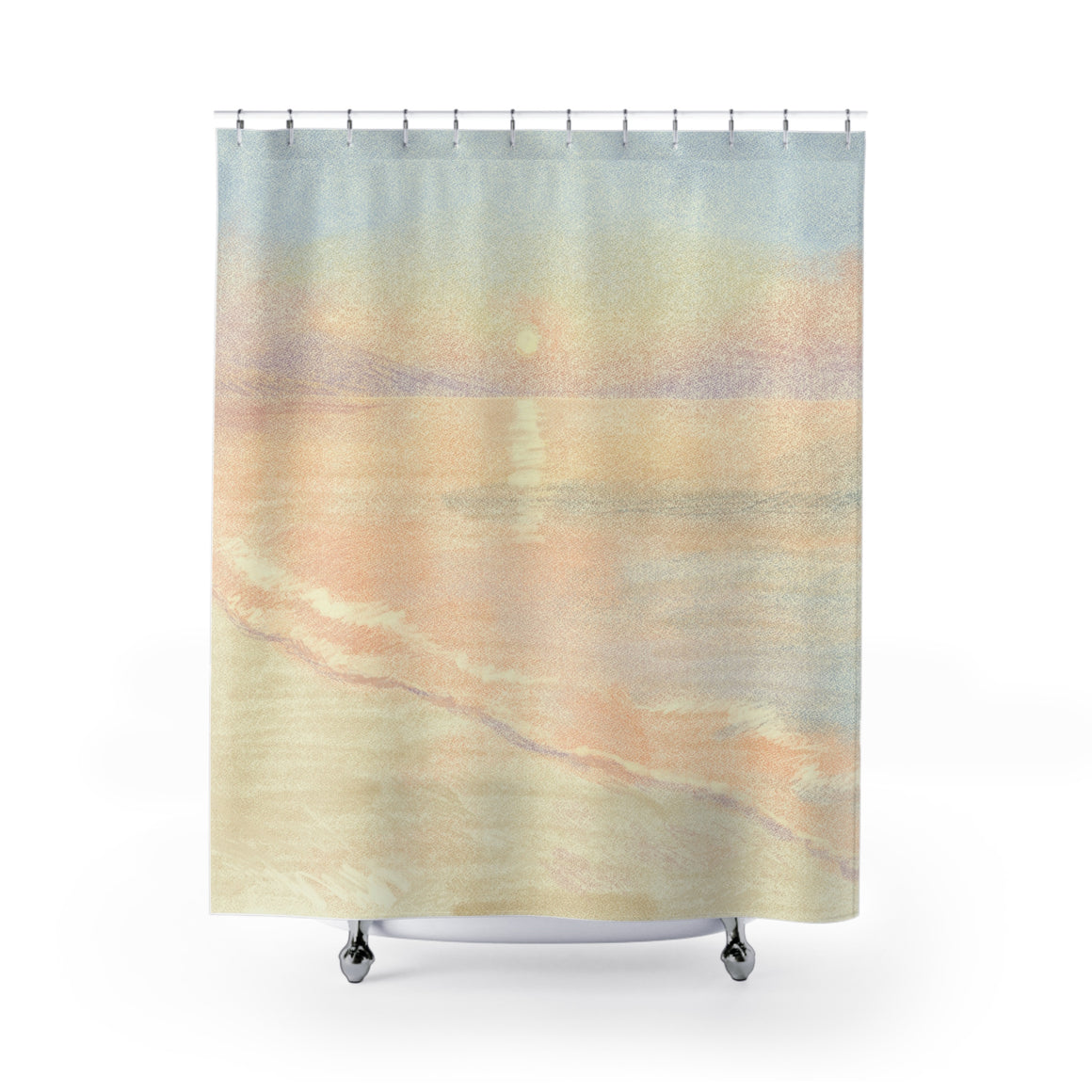 Sunset Seascape Shower Curtain — Soft Pastel Beach Sunrise Bathroom Decor