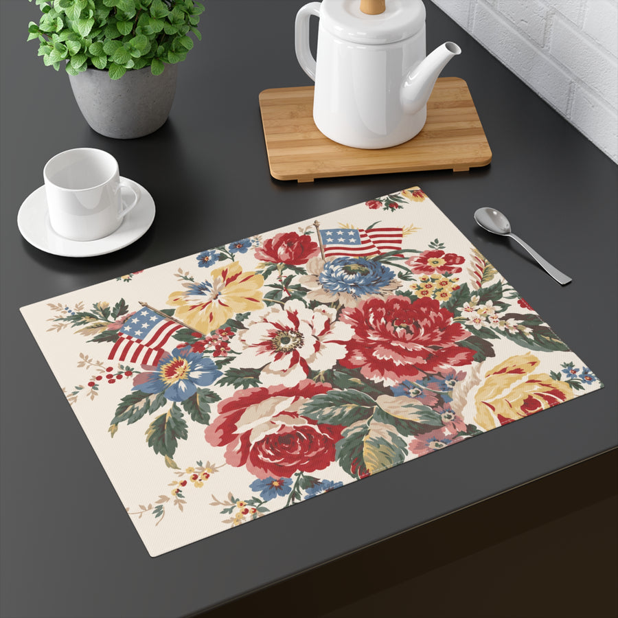 Patriotic Floral Placemat — Vintage American Flag Bouquet Table Mat