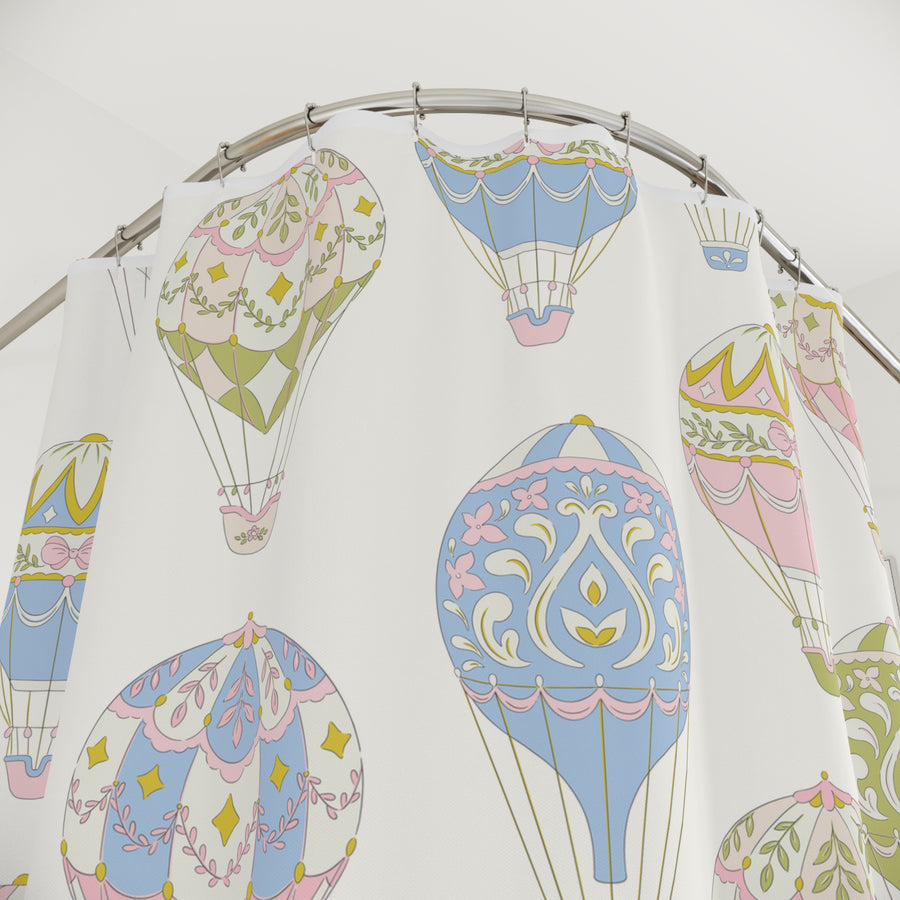 Hot Air Balloon Shower Curtain — Pastel Vintage Balloons