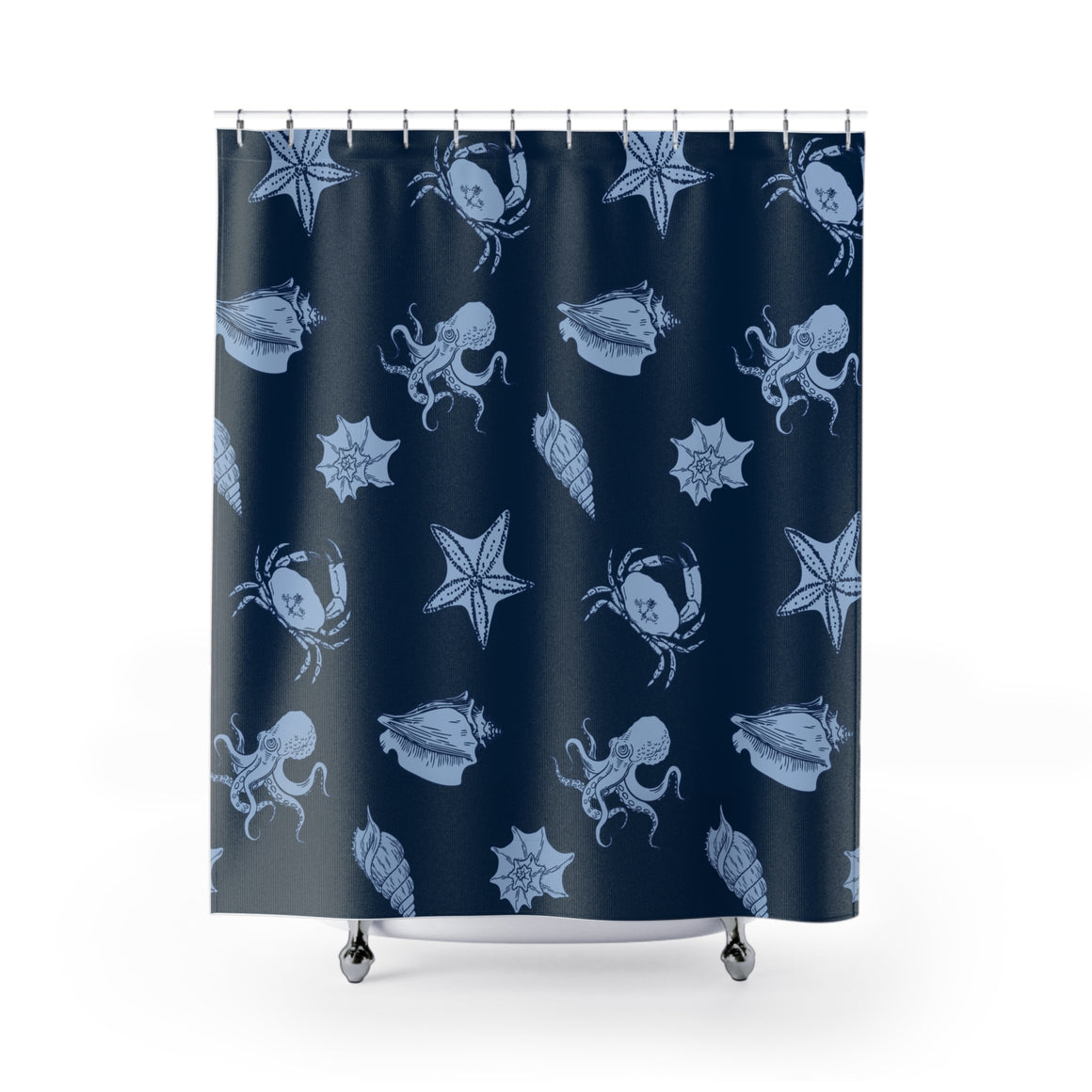 Nautical Navy Sea Creature  and Seashell Shower Curtain