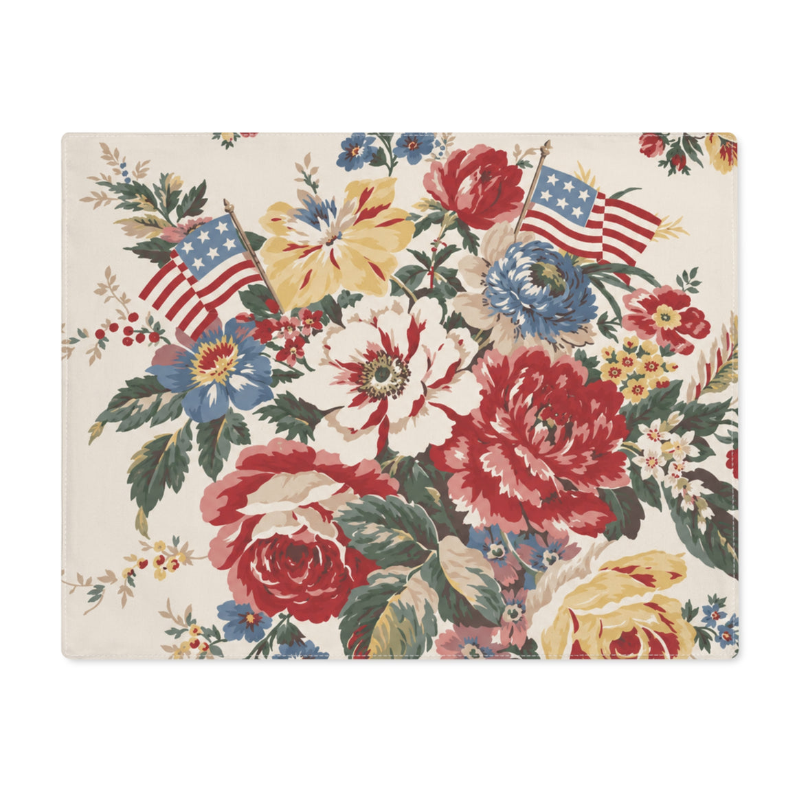 Patriotic Floral Placemat — Vintage American Flag Bouquet Table Mat