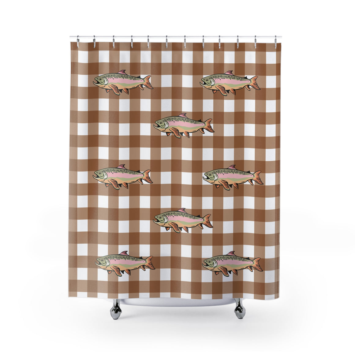 Brown Buffalo Check Trout Shower Curtain — Rustic Fishing Bathroom