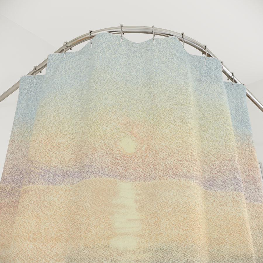 Sunset Seascape Shower Curtain — Soft Pastel Beach Sunrise Bathroom Decor