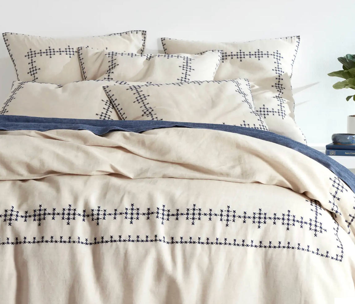 Cross- Stitch Linen Duvet Cover