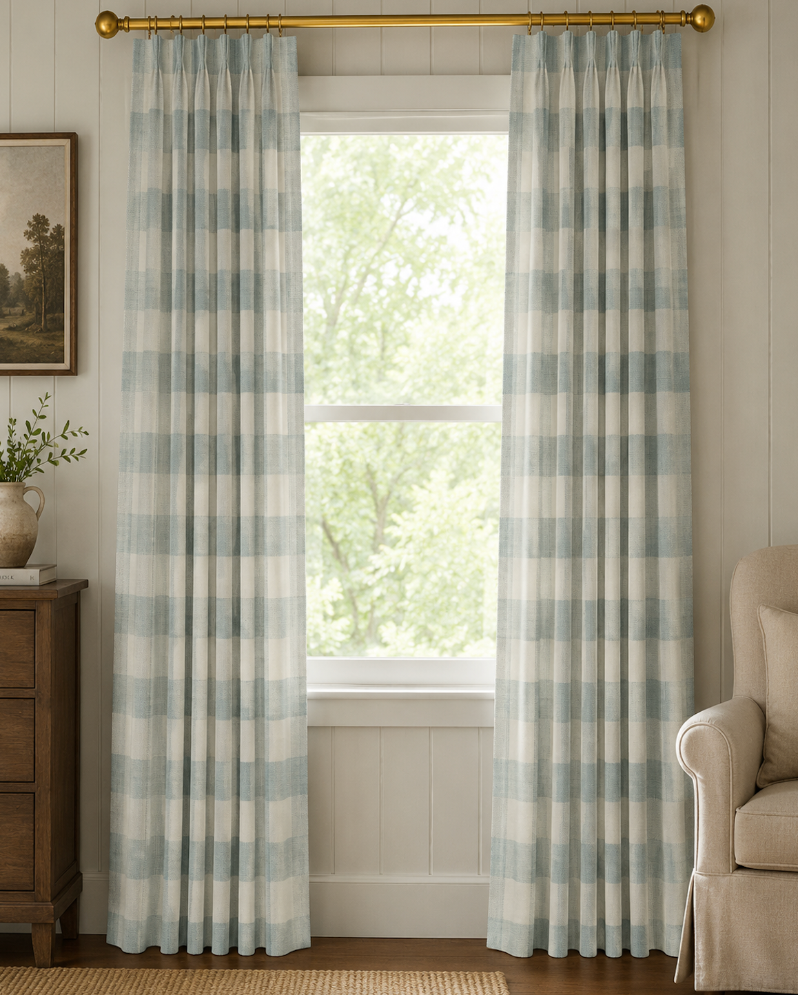 Barnsdale Check Pinch Pleated Drapery Panels
