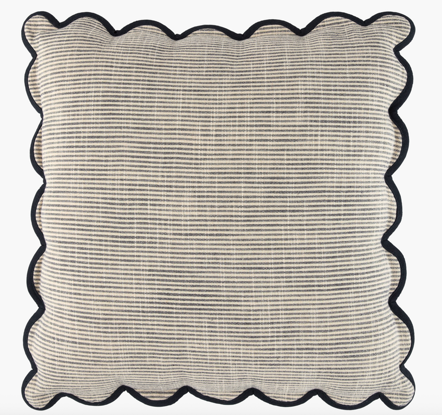Ticking Stripe Scalloped Edge Pillow